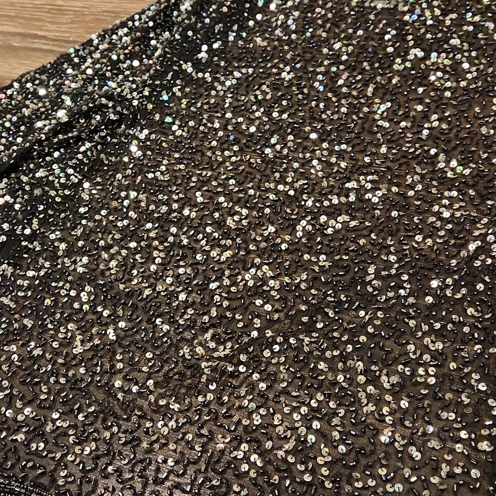 ❤️ VINTAGE ADRIANNA PAPELL BOUTIQUE EVENING BLACK SILK BEADED SEQUIN CARDIGAN, M - Picture 11 of 13